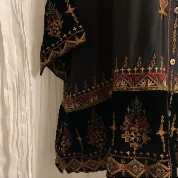 JOHNNY WAS VIKA EMBROIDERED boho SILK velvet blouse L - Picture 3 of 15